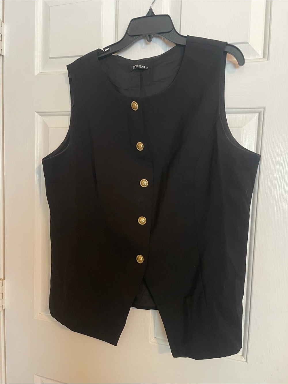 Classic Black Sleeveless Button Front Vest with Gold Buttons